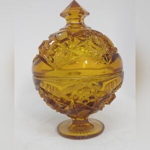 Vtg Amber EAPG Lidded Candy Dish